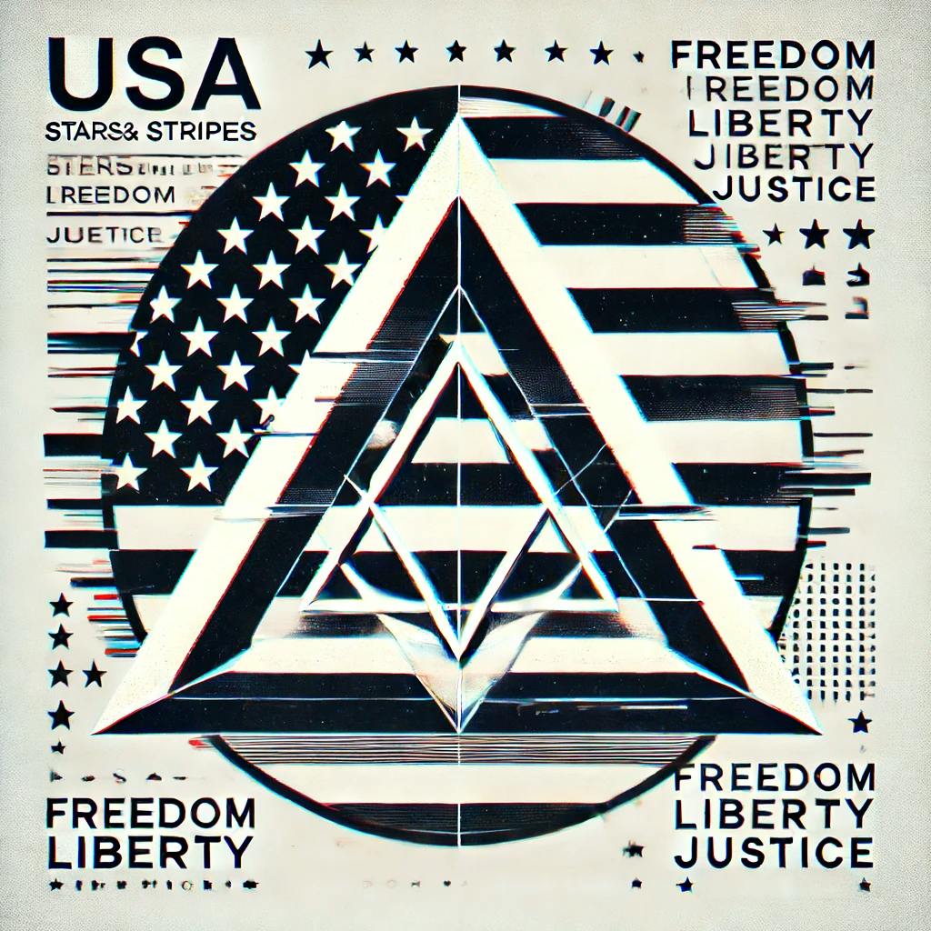 DALL·E 2024-06-18 08.49.25 - Create a very simple and elegant glitch art style image with a USA patriotic theme in black and white, featuring a clear 3D tetrahedron. Focus on the .webp