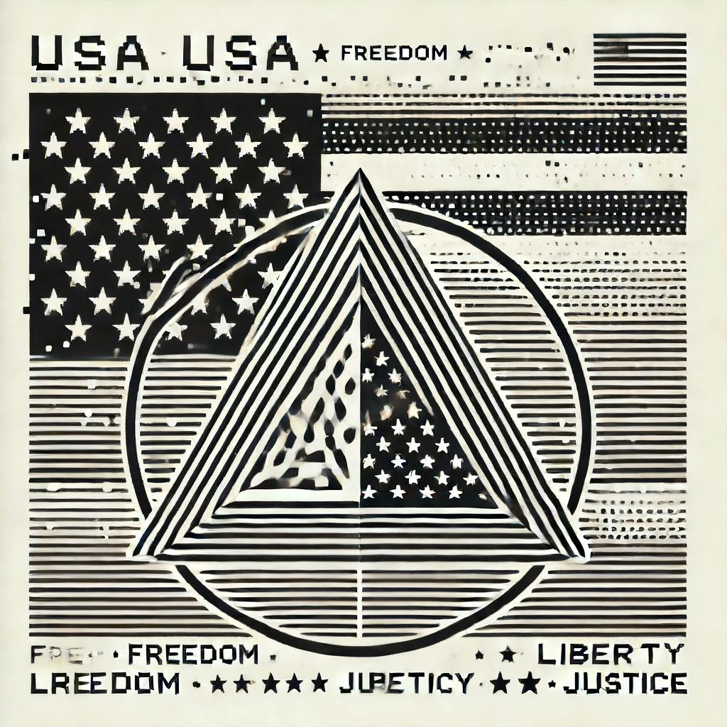 DALL·E 2024-06-18 08.49.21 - Create a very simple and elegant glitch art style image with a USA patriotic theme in black and white, featuring a clear 3D tetrahedron. Focus on the .webp