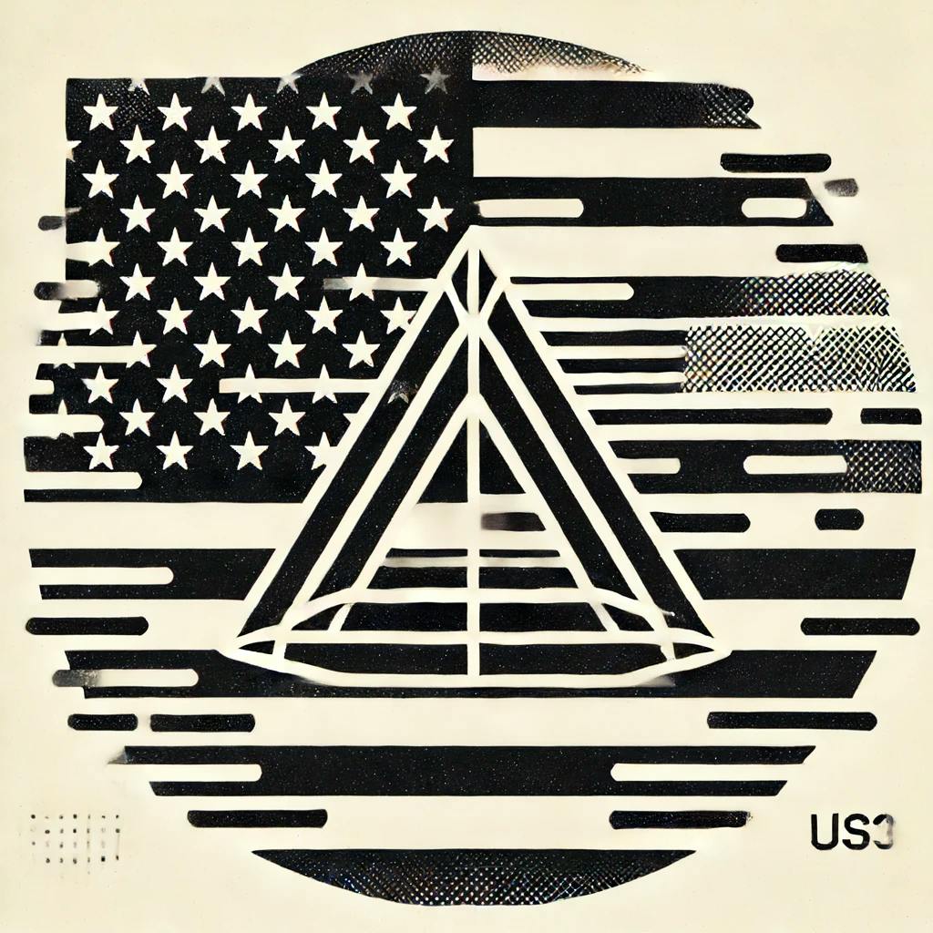 DALL·E 2024-06-18 08.51.37 - Create a very simple and elegant glitch art style image with a USA patriotic theme in black and white, featuring a clear 3D tetrahedron. Focus on the .webp