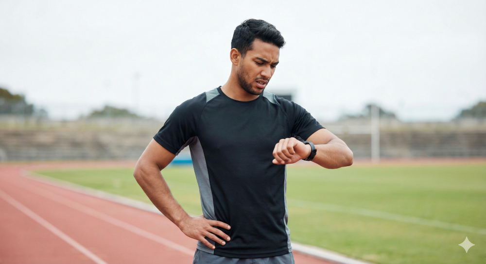 A runner looking frustrated at his stopwatch.png