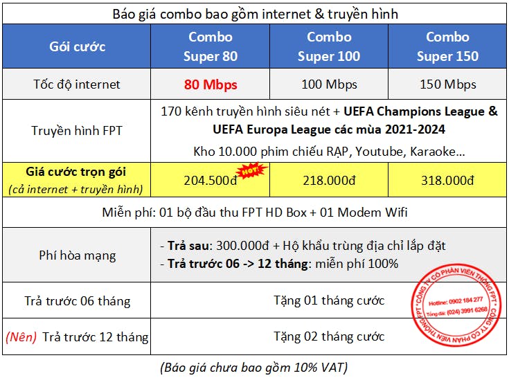 Đăng ký lắp mạng FPT tại Bắc Ninh gói cước combo internet & truyền hình cho gia đình