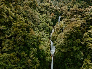 a waterfall in the middle of a forest