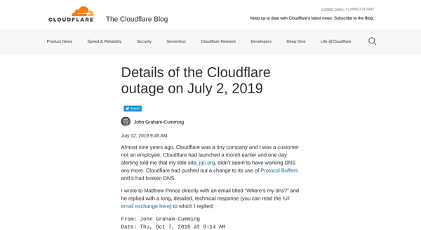 Cloudflare remained proactive after experiencing unplanned downtime, ensuring customers didn’t churn.
