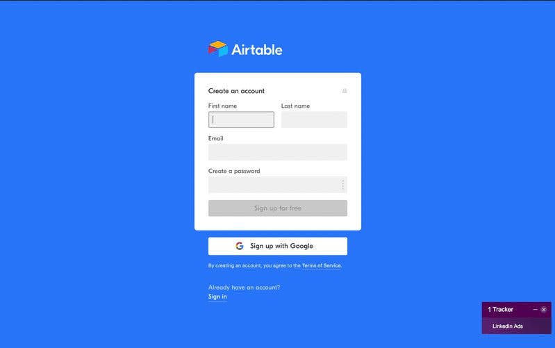 Airtable sign-up