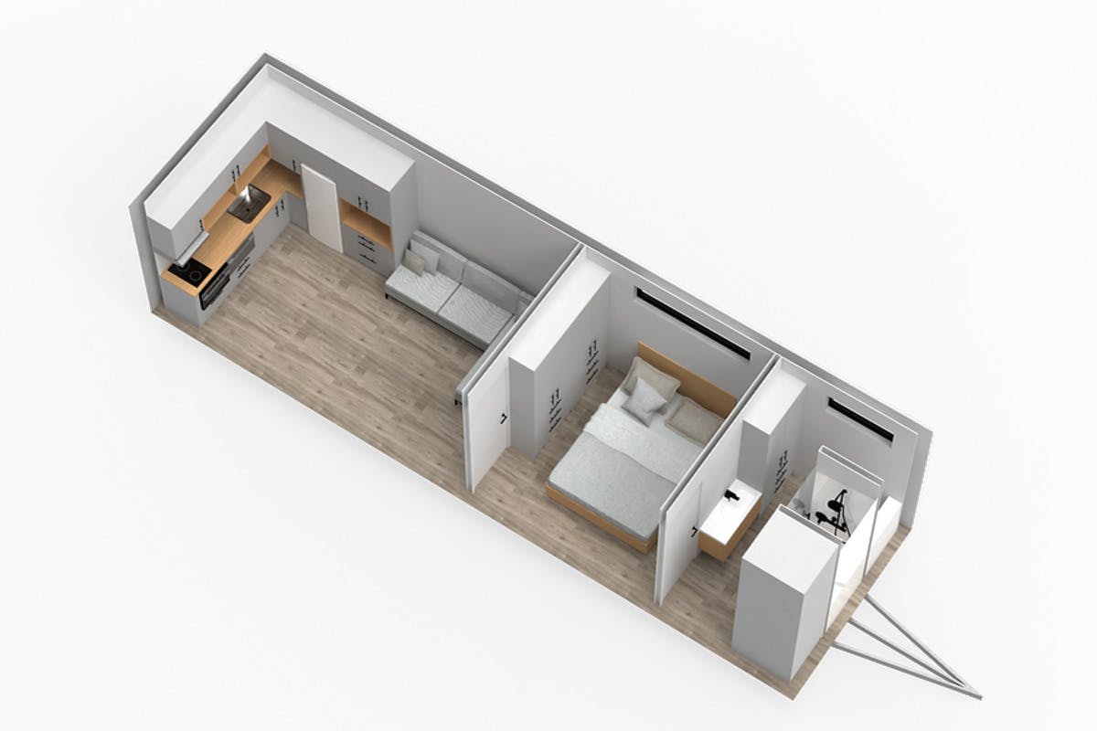 Thiết kế không gian bên trong nhà ở container với kết cấu phòng ốc đầy đủ tiện nghi